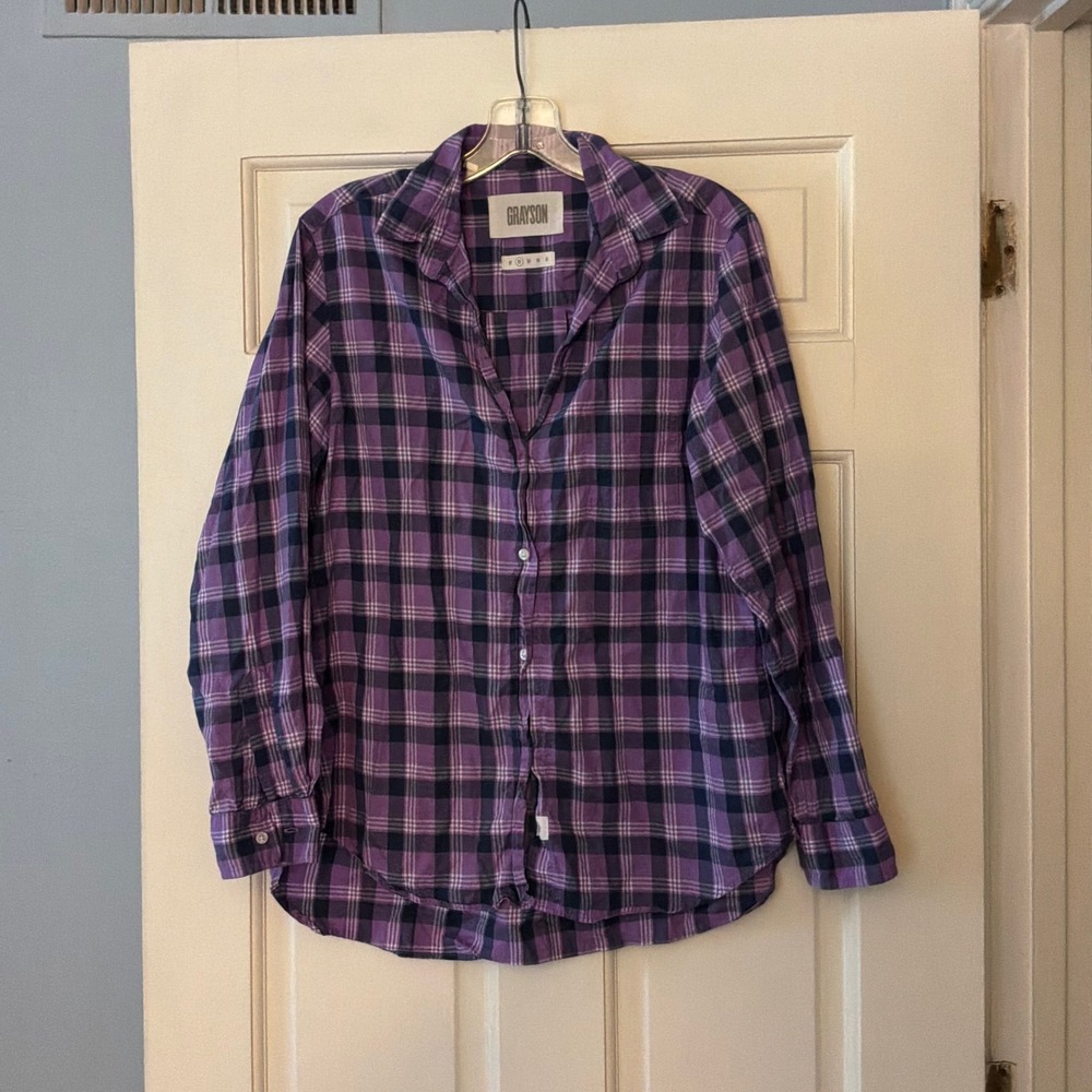Grayson The Hero Shirt Purple Plaid Cotton Button Up 02 S Flannel Preppy Top